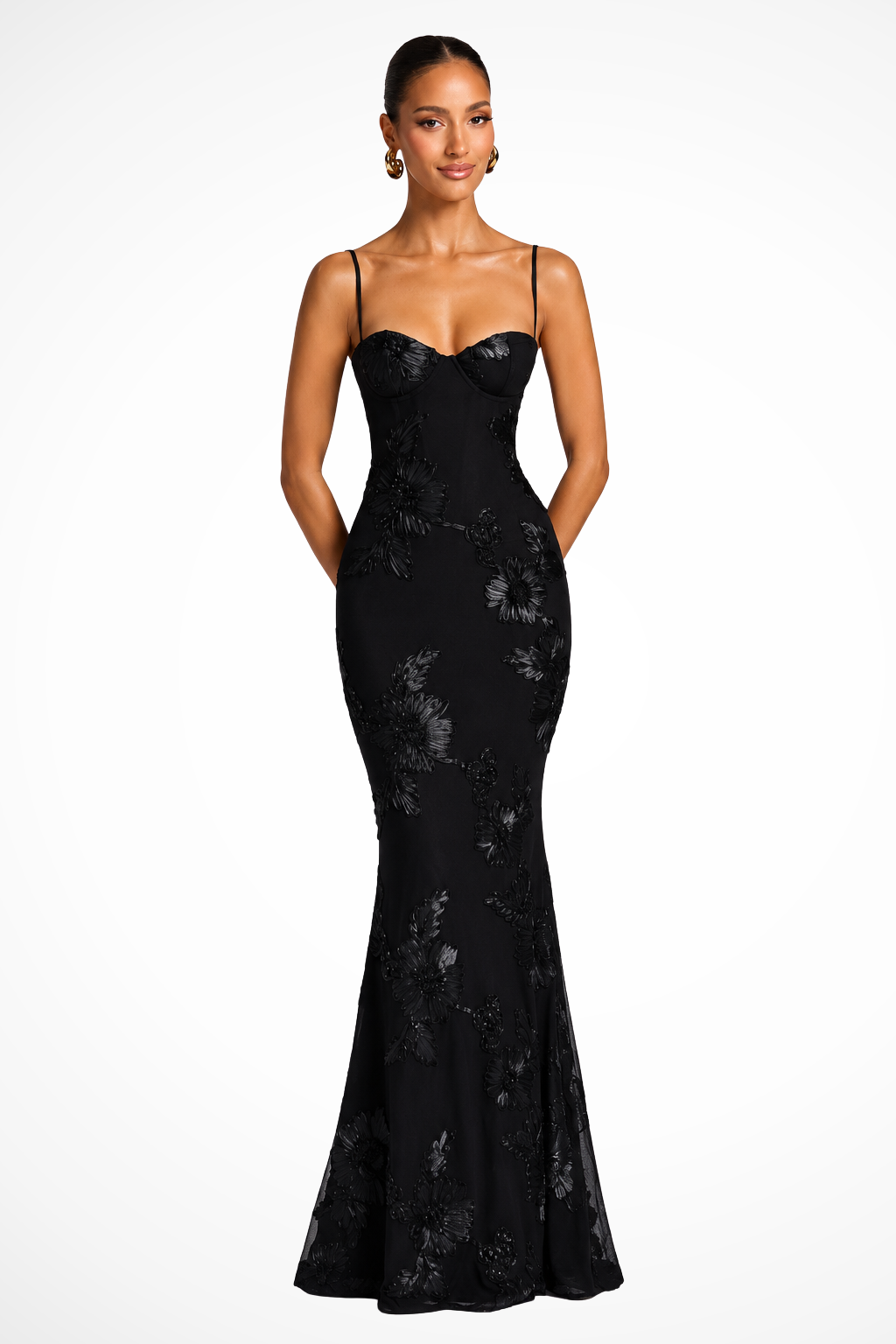 Women's Corset Floral Embroidered Wedding Guest Maxi Dress