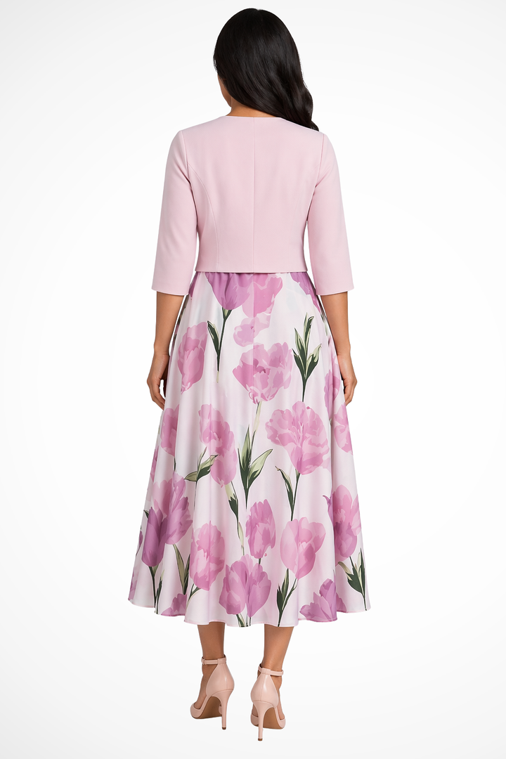 Women's Floral Maxi Dress with Cropped Jacket Wedding Guest Two-Piece Set