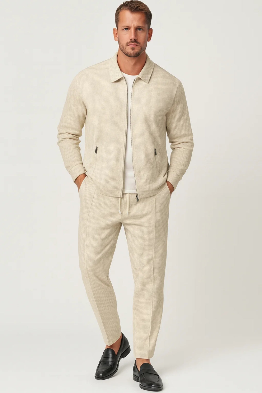 Men's Co-ord Set - Zip Jacket with Tapered Pants | Casual Smart