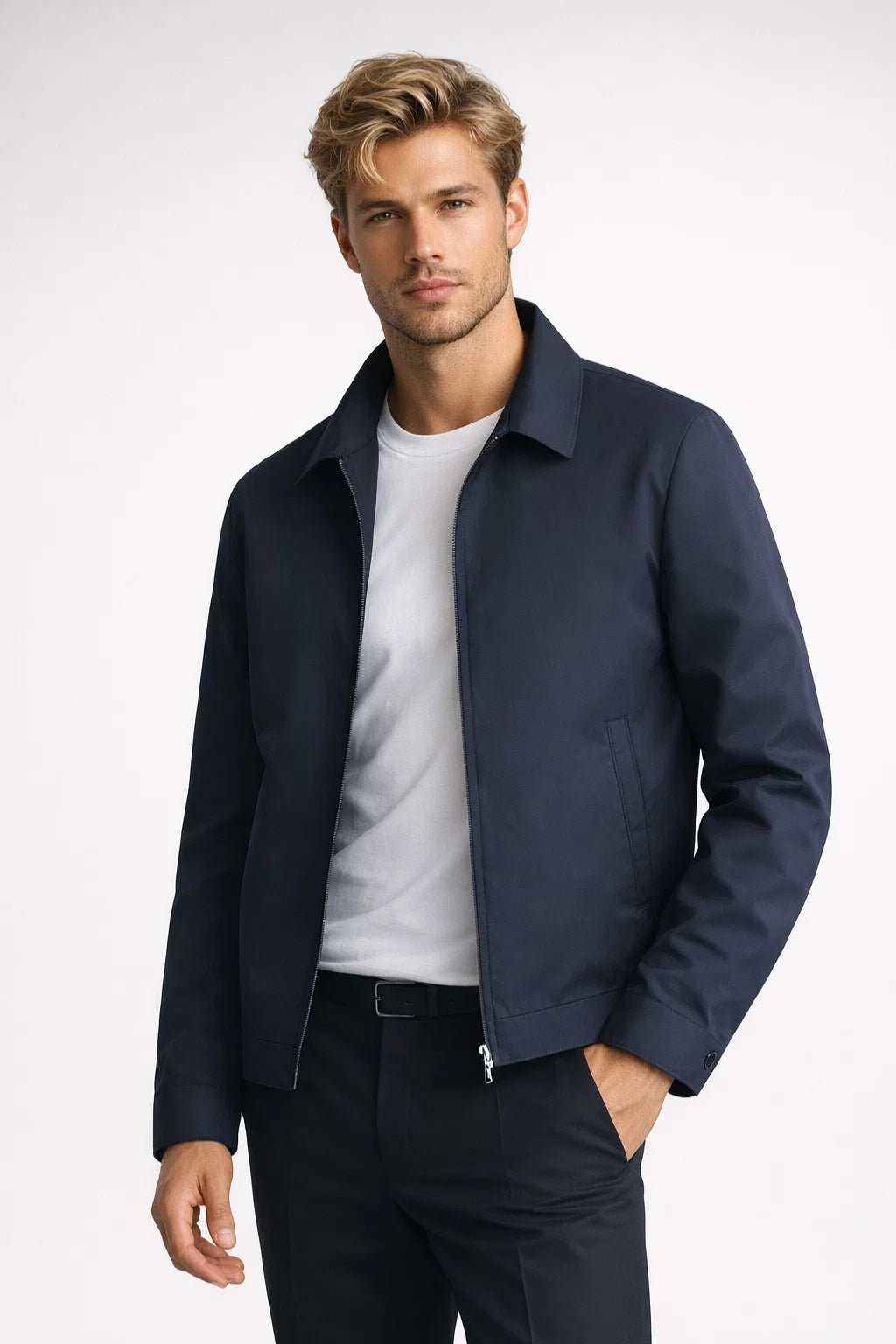 Men's Transitional Jacket - Sleek Jacket with Classic Collar and Zipper
