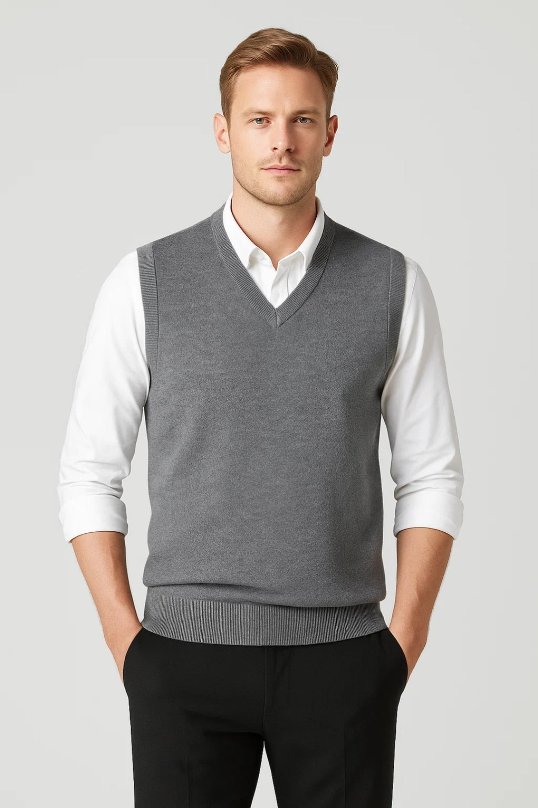 Men's Classic V-Neck Sweater Vest - All-Season Comfortable Fit