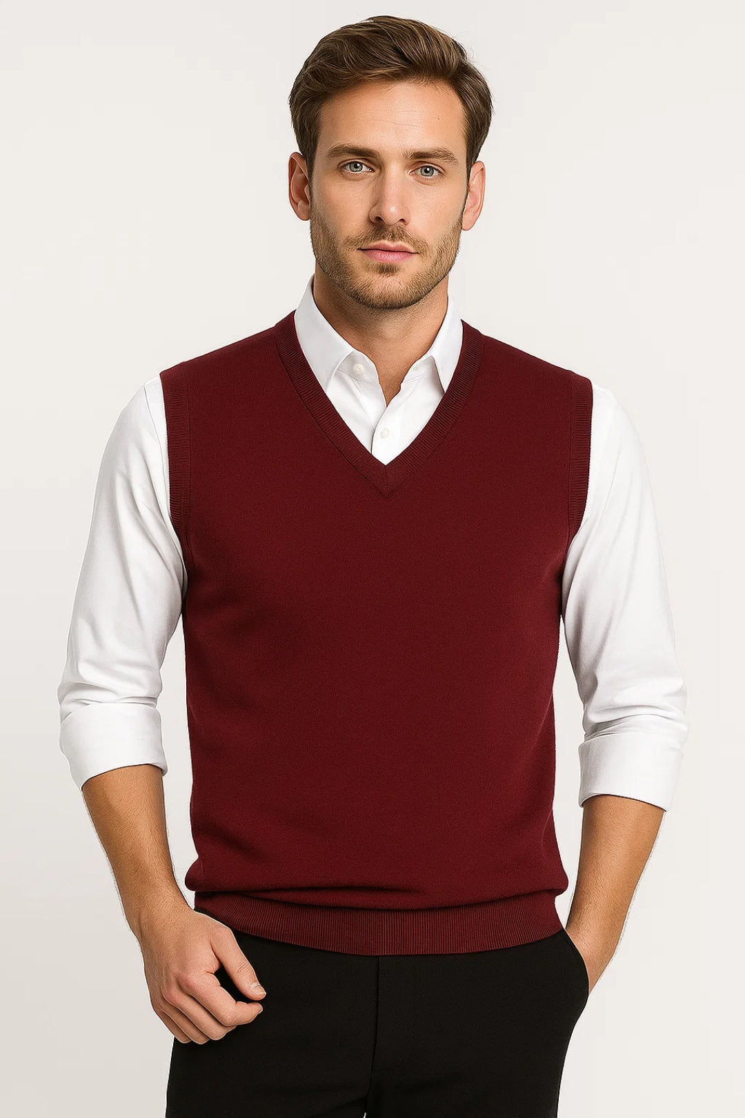 Men's Classic V-Neck Sweater Vest - All-Season Comfortable Fit