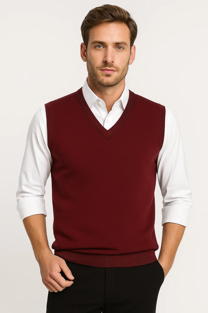 Men's Classic V-Neck Sweater Vest - All-Season Comfortable Fit