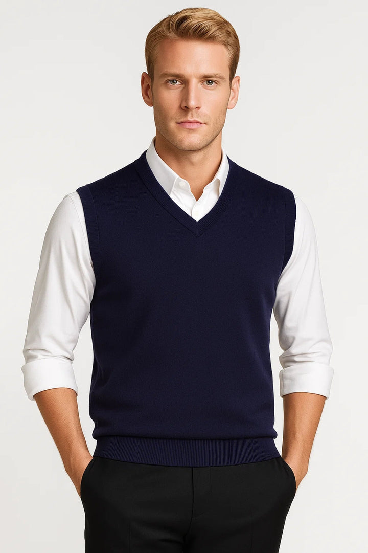 Men's Classic V-Neck Sweater Vest - All-Season Comfortable Fit