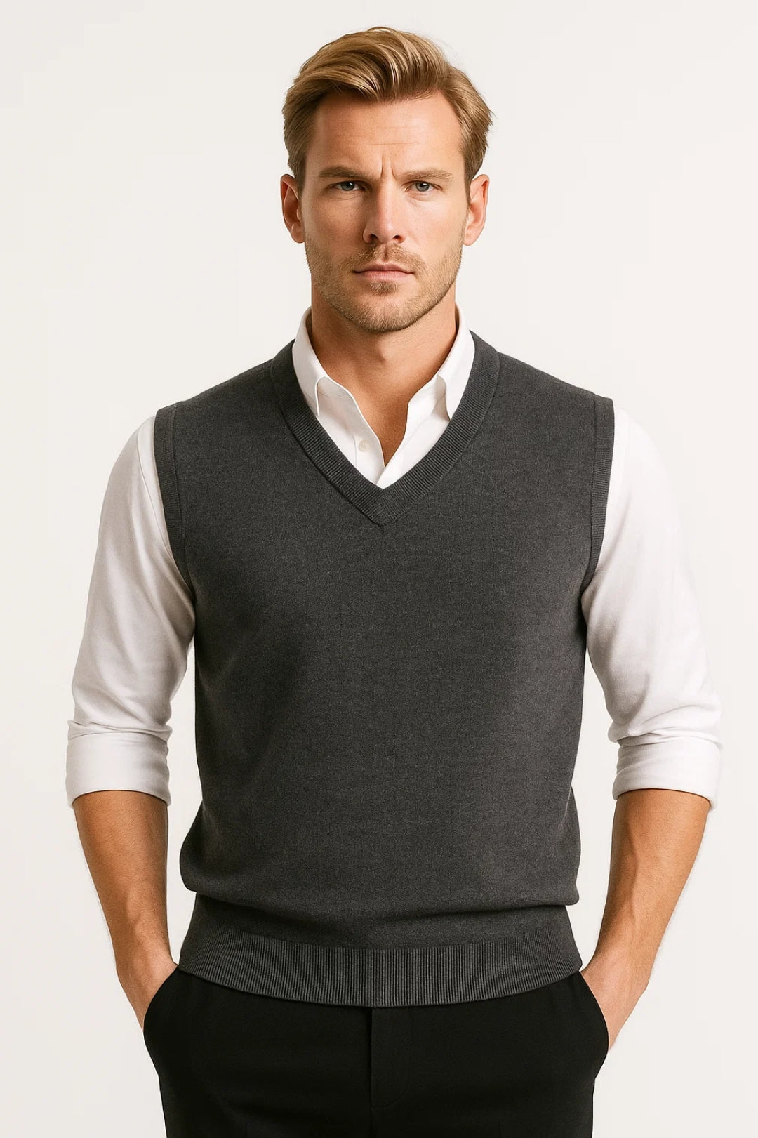 Men's Classic V-Neck Sweater Vest - All-Season Comfortable Fit