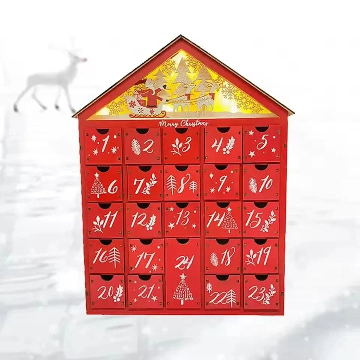 Light Up Wooden Advent Calendar with 24 Drawers | Refillable Christmas Countdown | Reusable Festive Holiday Home Decor