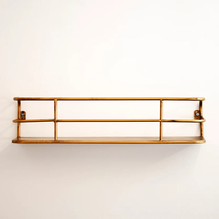 Industrial Gold Metal Shelving Unit | Open Storage Display Rack | Multi-Tier Steel Frame Design | Living Room Office Storage