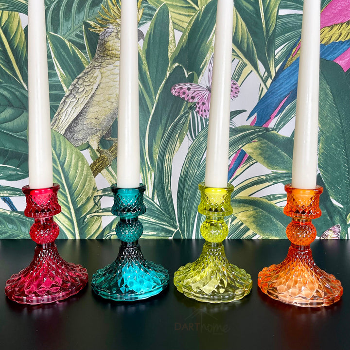 Eclectic Jewel Glass Candlestick Holders - Set of 4