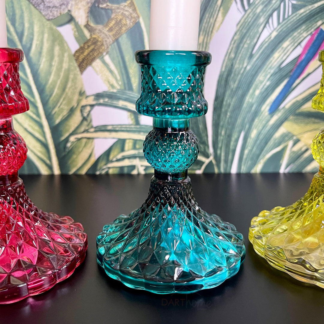 Eclectic Jewel Glass Candlestick Holders - Set of 4