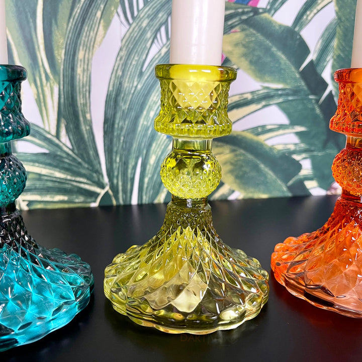 Eclectic Jewel Glass Candlestick Holders - Set of 4