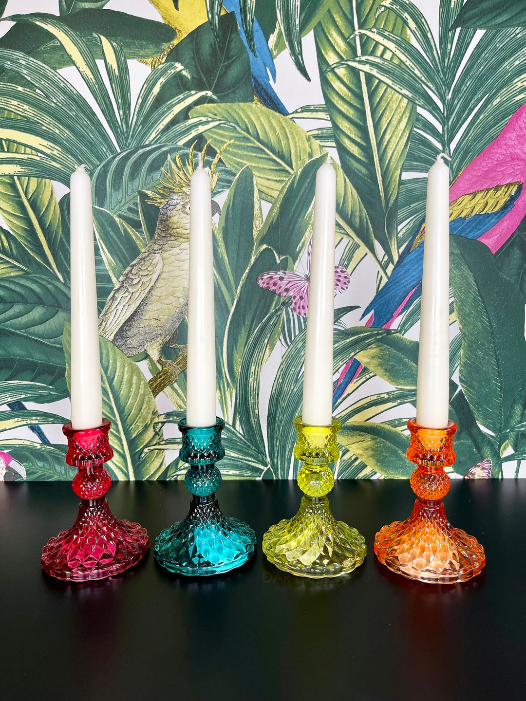 Eclectic Jewel Glass Candlestick Holders - Set of 4