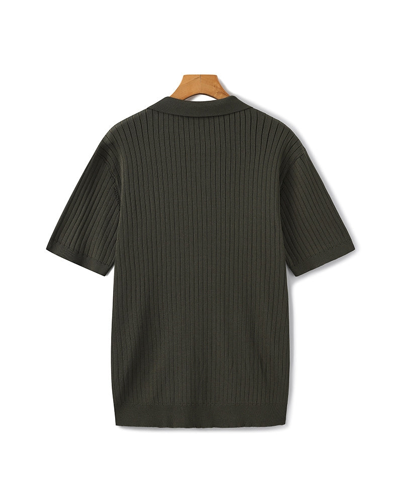 Men's Elegant Ribbed Polo Shirt Short Sleeve Classic Fit
