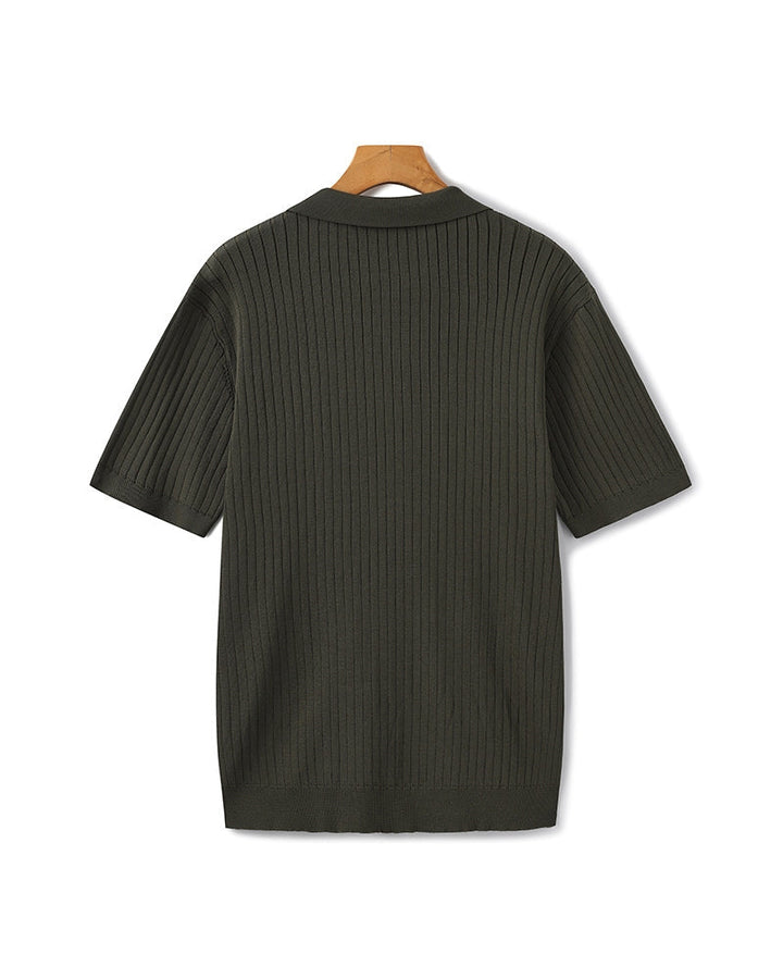 Men's Elegant Ribbed Polo Shirt Short Sleeve Classic Fit