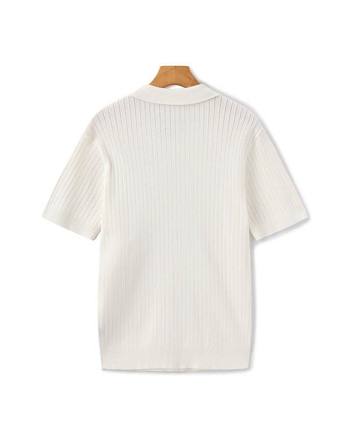 Men's Elegant Ribbed Polo Shirt Short Sleeve Classic Fit