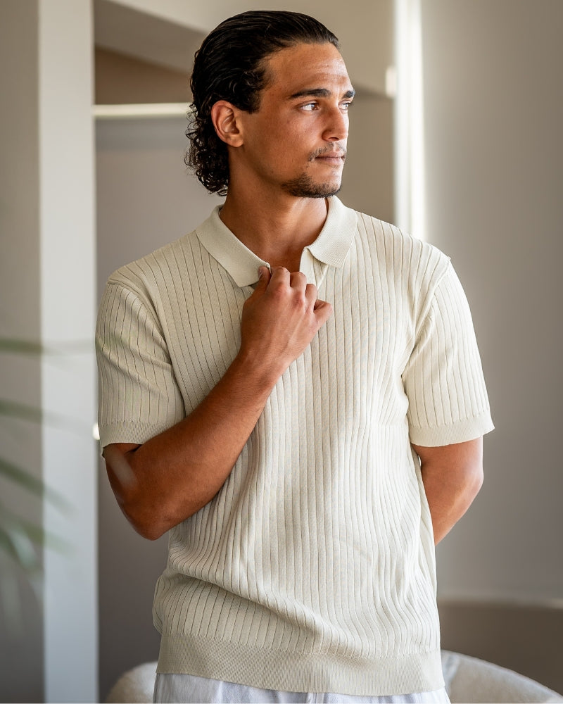 Men's Elegant Ribbed Polo Shirt Short Sleeve Classic Fit