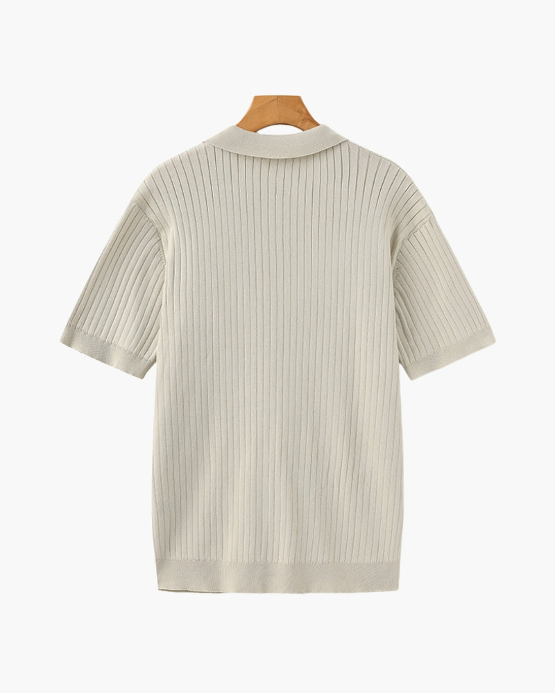 Men's Elegant Ribbed Polo Shirt Short Sleeve Classic Fit