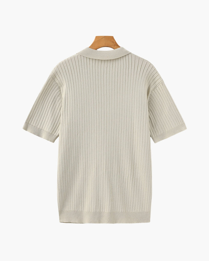 Men's Elegant Ribbed Polo Shirt Short Sleeve Classic Fit