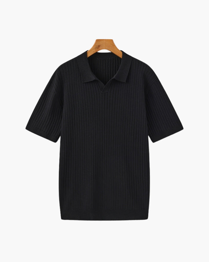 Men's Elegant Ribbed Polo Shirt Short Sleeve Classic Fit