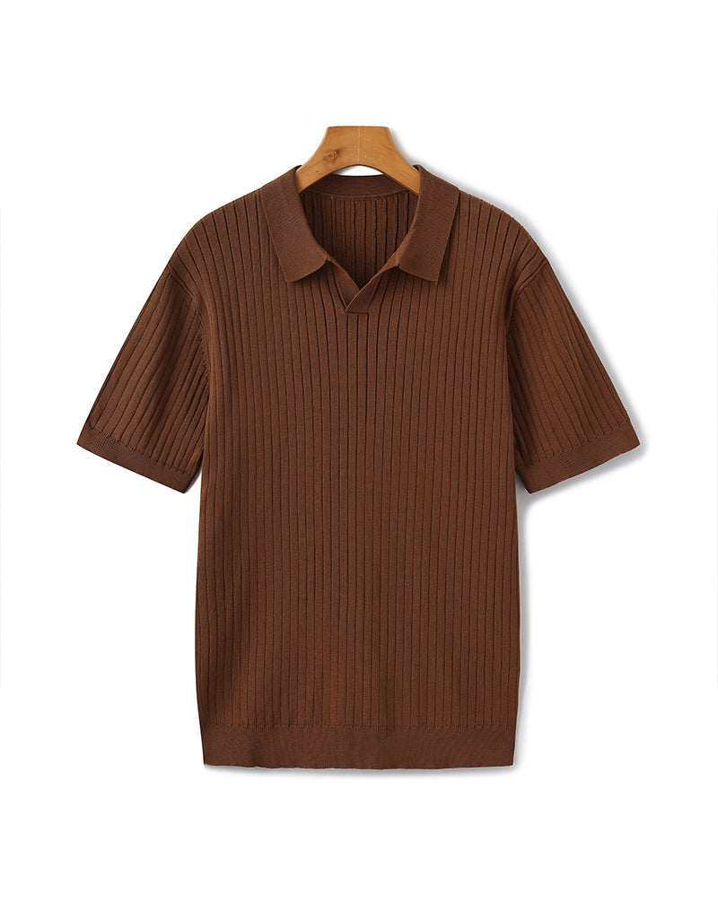 Men's Elegant Ribbed Polo Shirt Short Sleeve Classic Fit