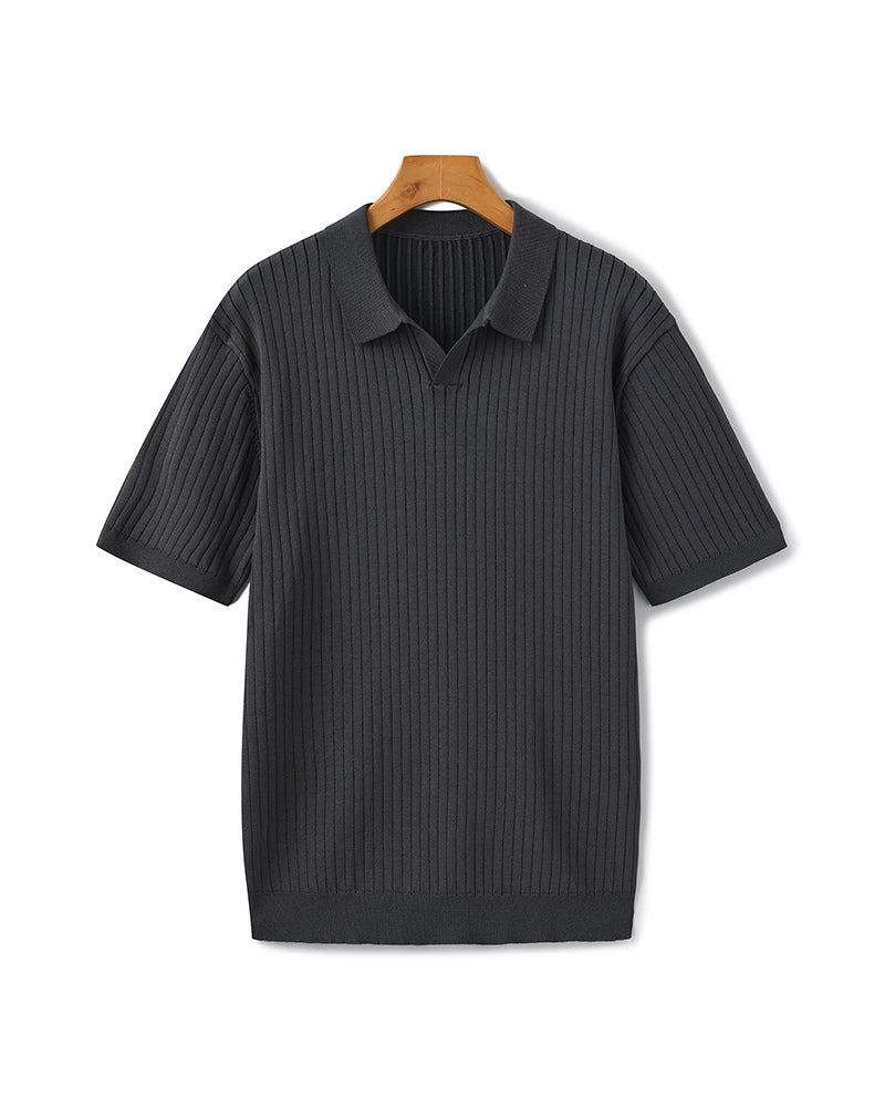 Men's Elegant Ribbed Polo Shirt Short Sleeve Classic Fit