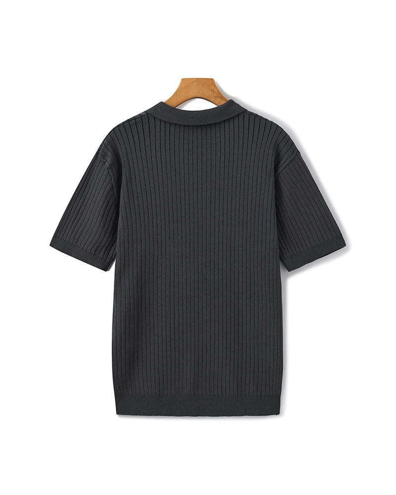 Men's Elegant Ribbed Polo Shirt Short Sleeve Classic Fit