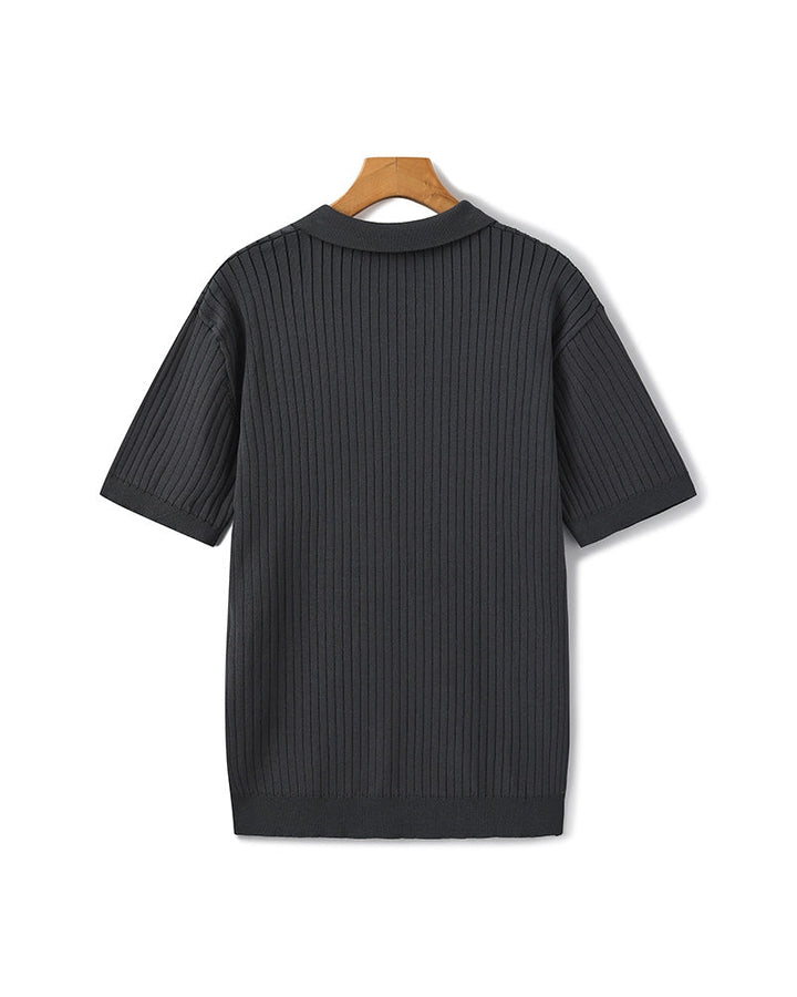 Men's Elegant Ribbed Polo Shirt Short Sleeve Classic Fit
