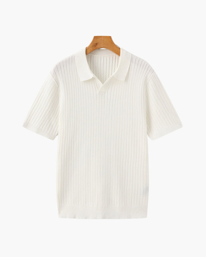 Men's Elegant Ribbed Polo Shirt Short Sleeve Classic Fit
