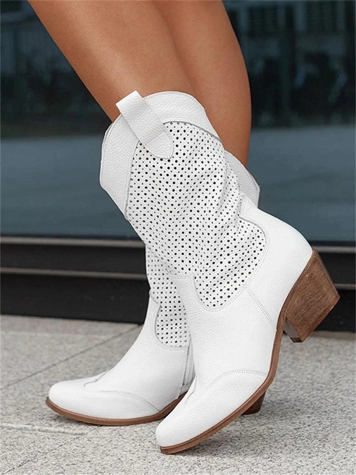 Women's Western Boots with Mid Heel and Stitched Detail