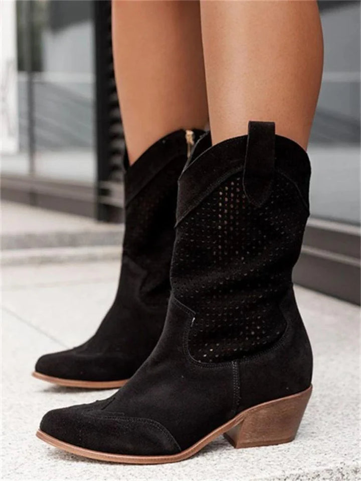 Women's Western Boots with Mid Heel and Stitched Detail