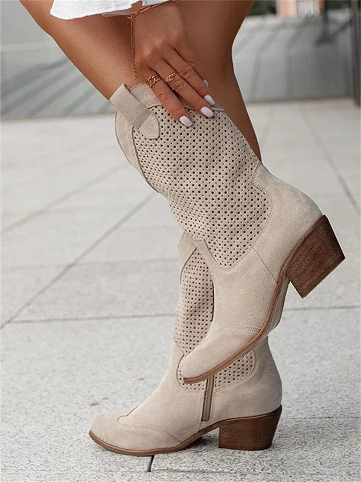 Women's Western Boots with Mid Heel and Stitched Detail