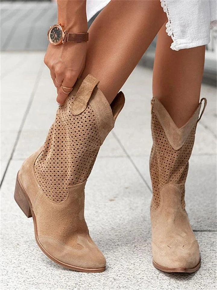 Women's Western Boots with Mid Heel and Stitched Detail
