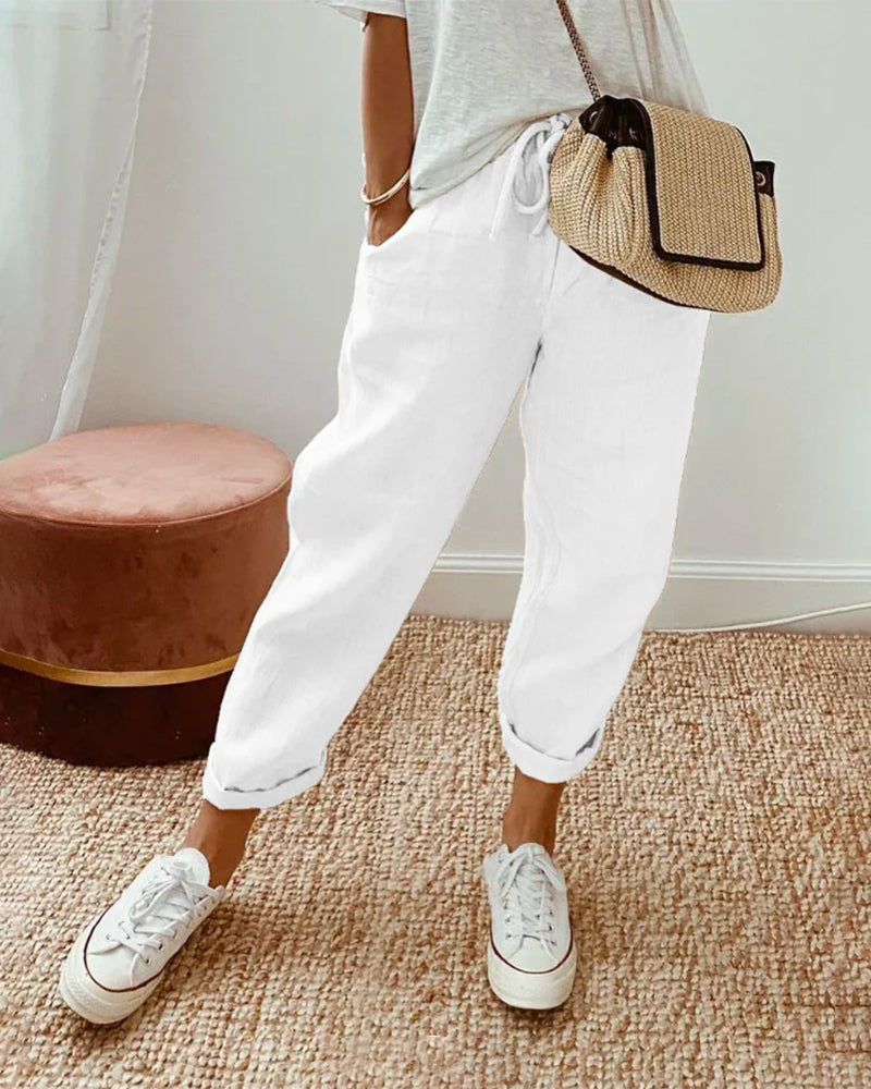 Women's Linen Pants with Elastic Waist