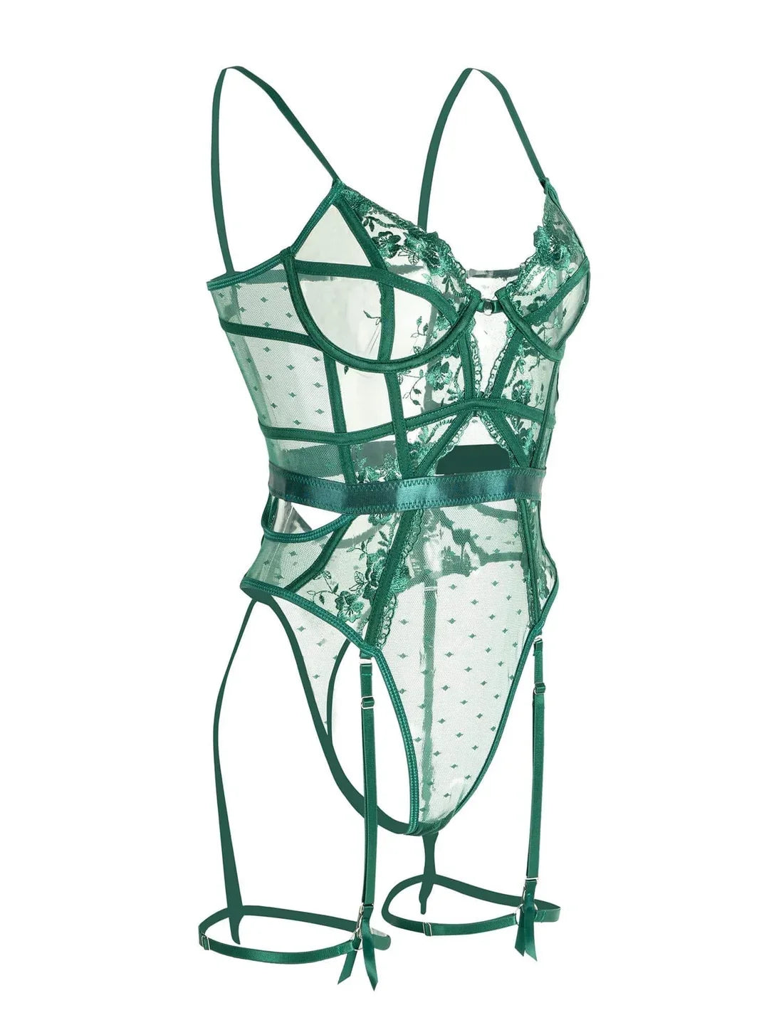 Women's Green Lace Bodysuit with Underwire