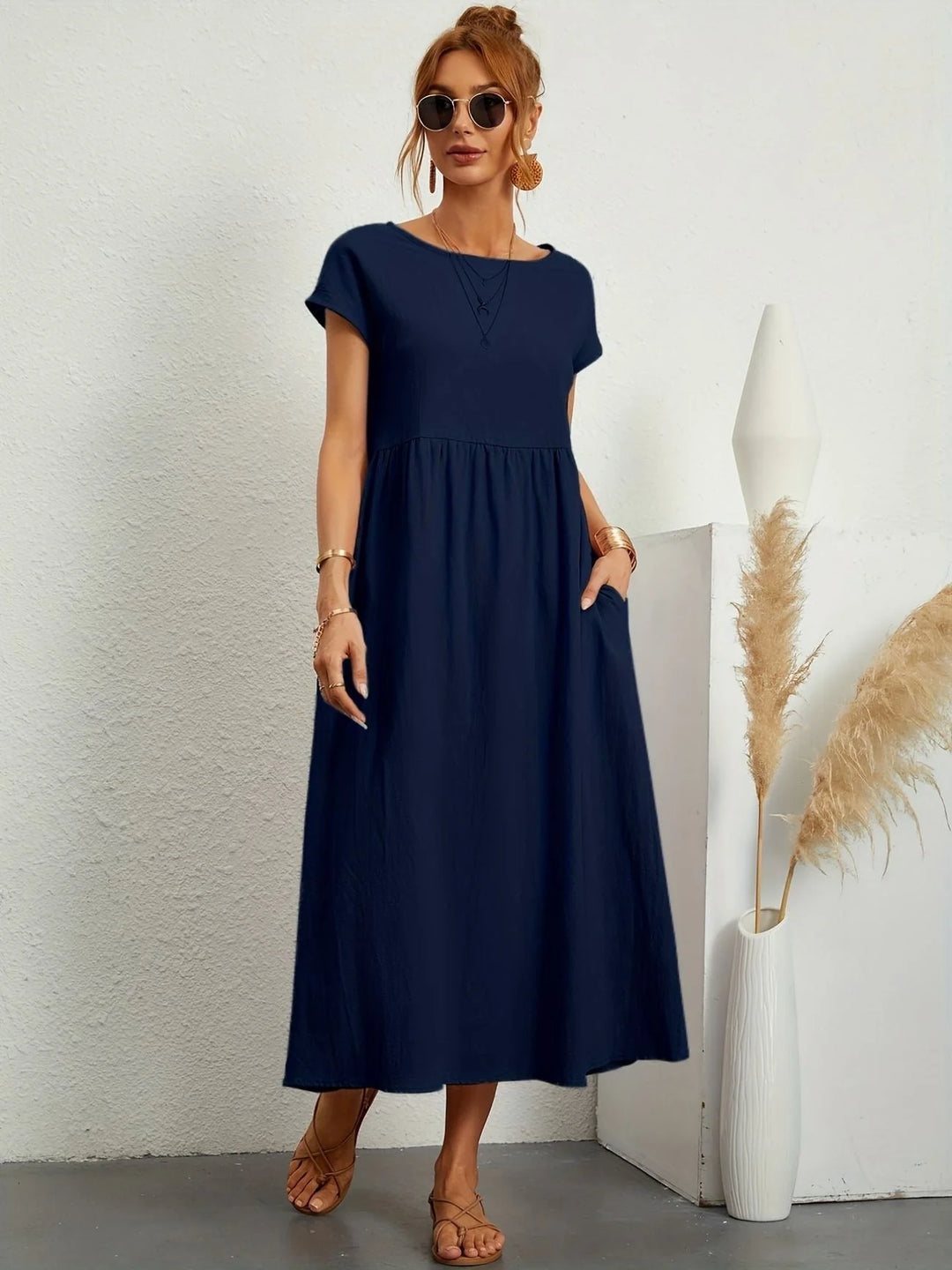 Women Elegant Short Sleeve Dress | Maxi