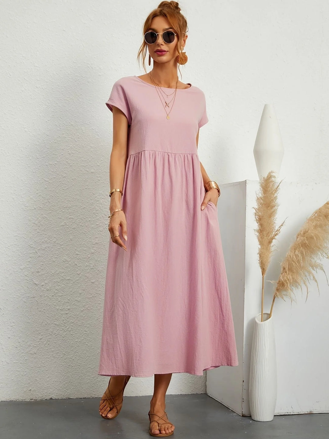 Women Elegant Short Sleeve Dress | Maxi