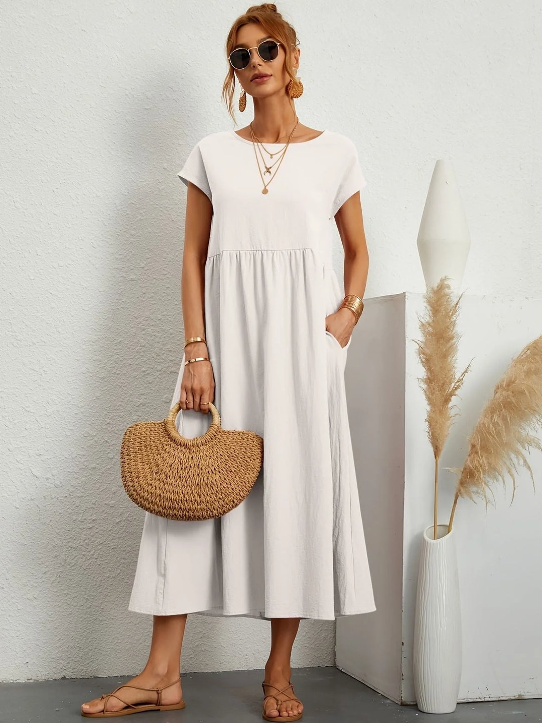 Women Elegant Short Sleeve Dress | Maxi