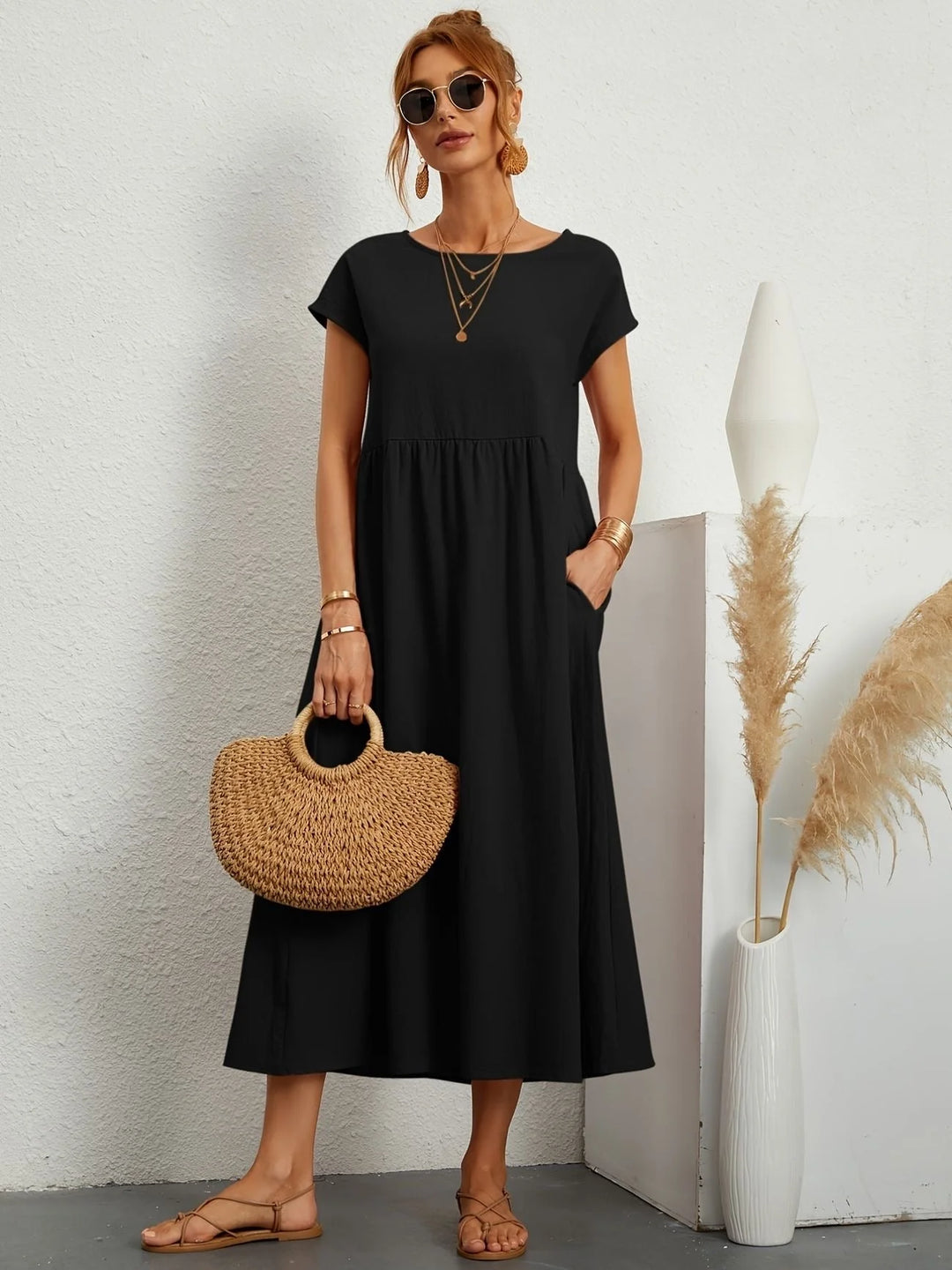 Women Elegant Short Sleeve Dress | Maxi