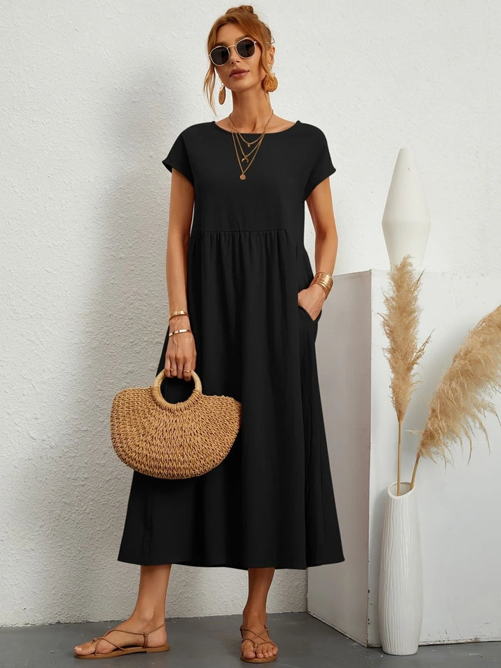 Women Elegant Short Sleeve Dress | Maxi