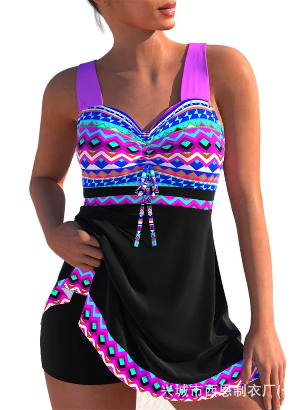 Women's Tankini Swimwear Set | Tummy Control Two Piece Swimsuit | Adjustable Strap Swim Top | Beach Holiday Pool Wear