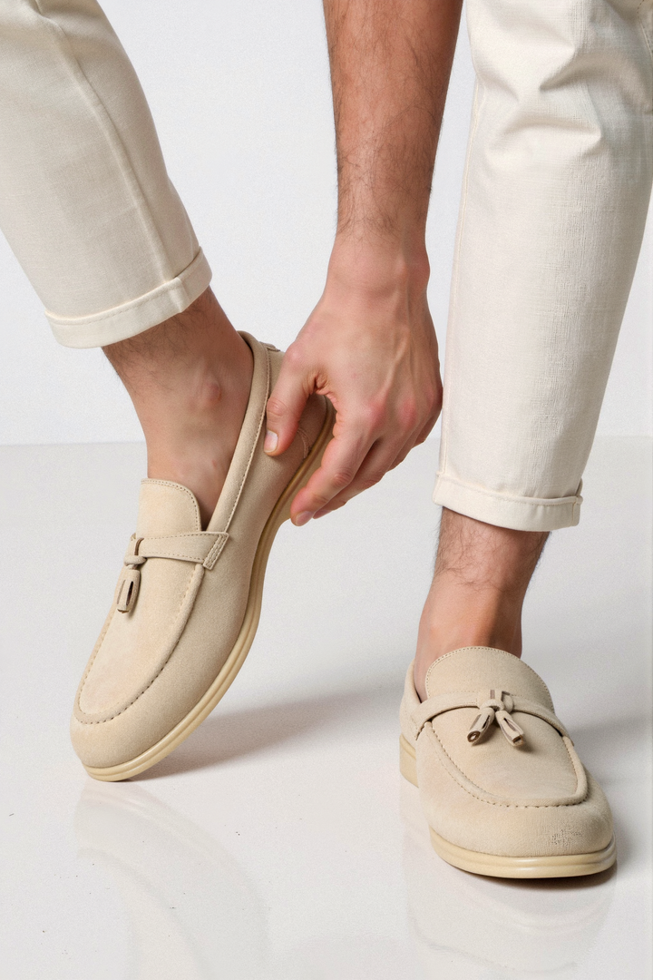 Men's Vegan Suede Loafers Decorative Tassels Slip-On Shoes