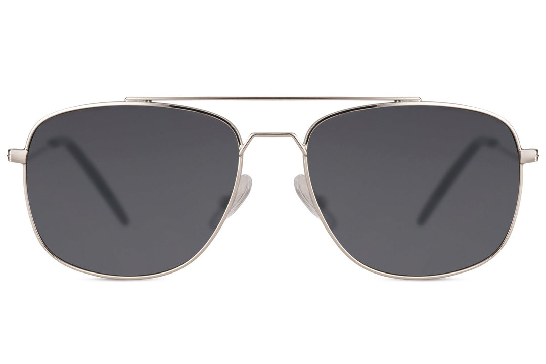 Men's Eco-Friendly Aviator Sunglasses Silver Frame Black Lenses