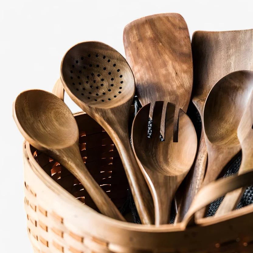 9-Piece Teak Kitchen Utensil Set with Holder