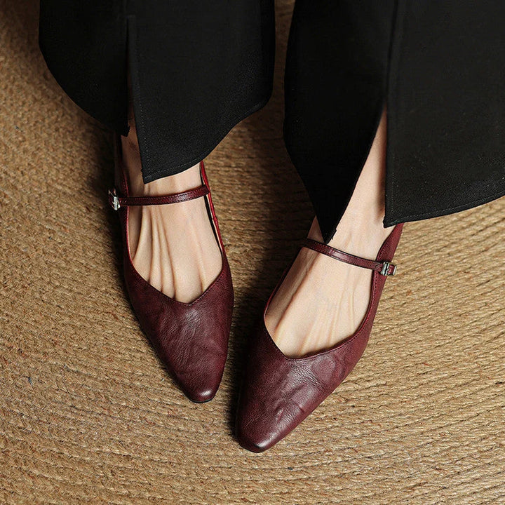 Pointed-Toe Leather Mules with Adjustable Mary Jane Strap