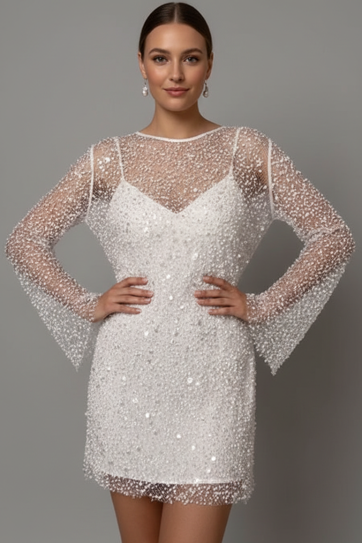 Women's Mini Dress with Mesh Overlay and Sleeveless Underlayer