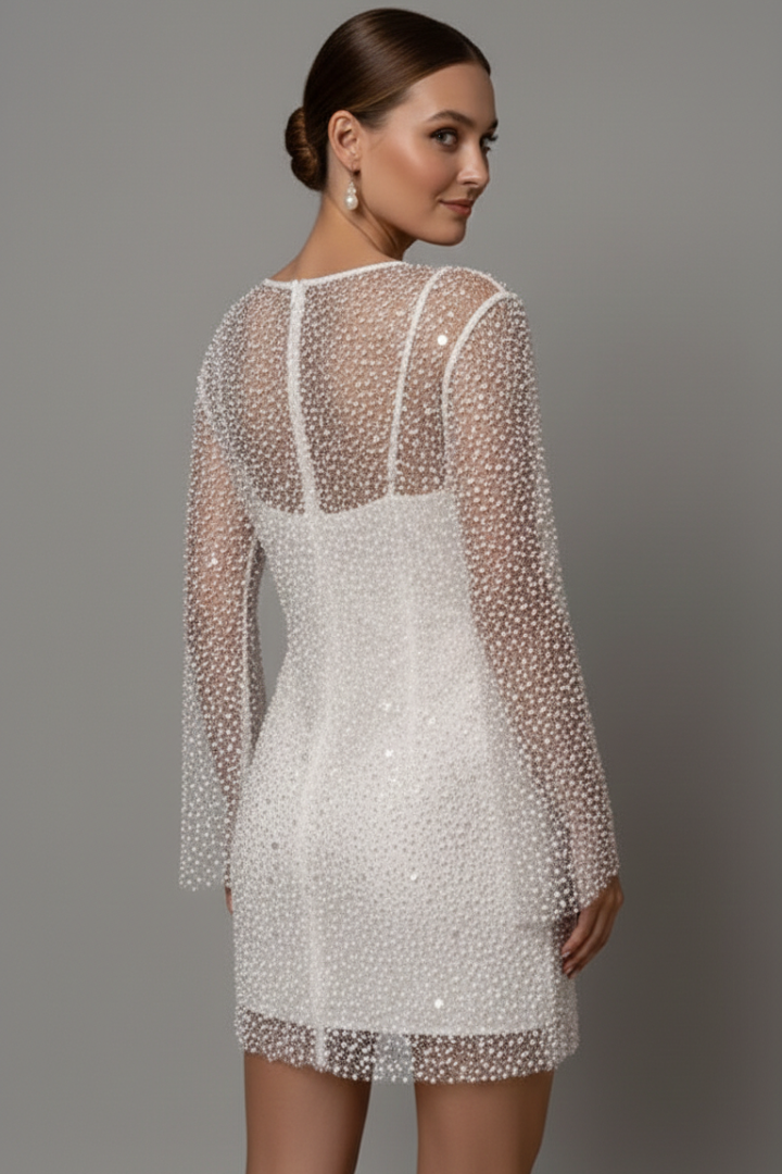 Women's Mini Dress with Mesh Overlay and Sleeveless Underlayer