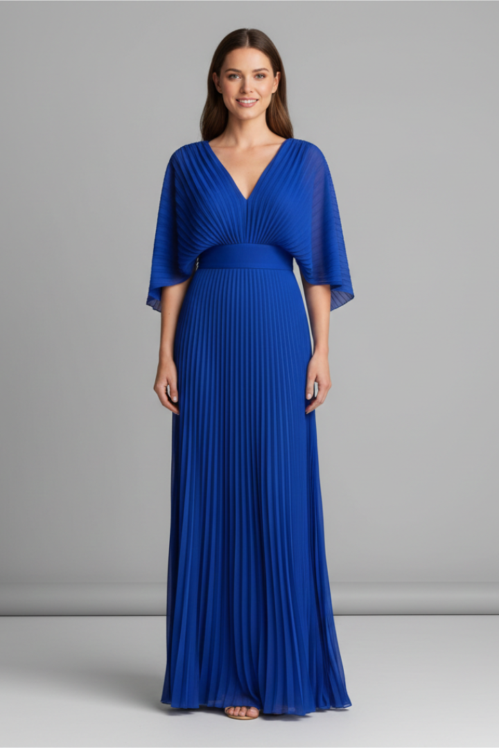 Women’s V-Neck Pleated Maxi Dress