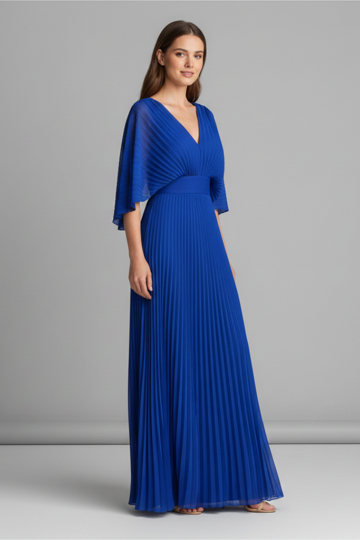 Women’s V-Neck Pleated Maxi Dress