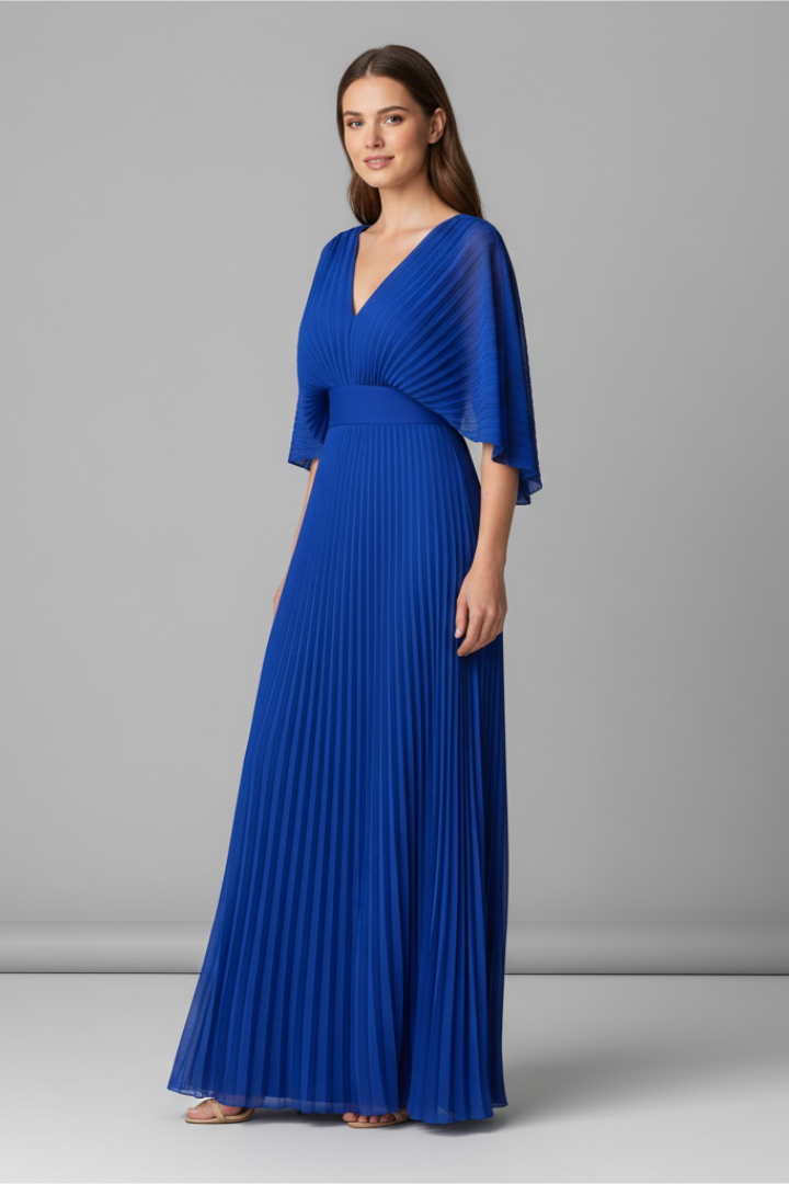 Women’s V-Neck Pleated Maxi Dress