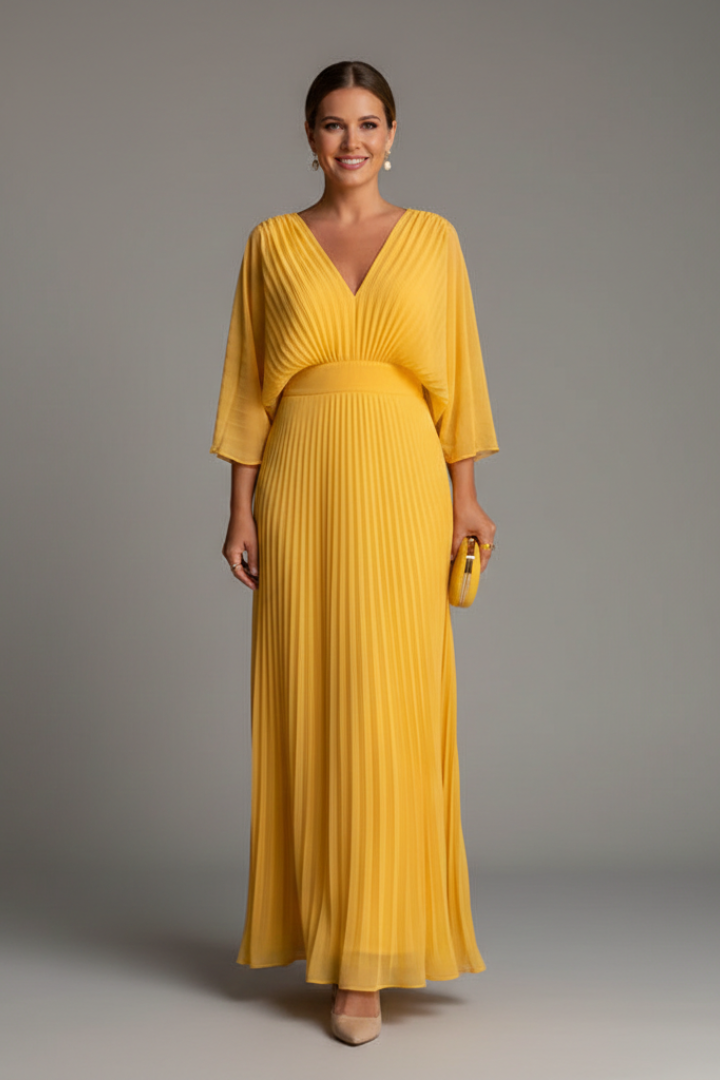Women’s V-Neck Pleated Maxi Dress