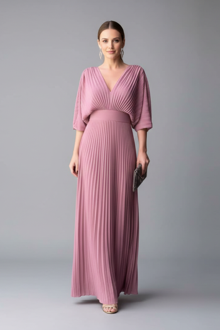 Women’s V-Neck Pleated Maxi Dress